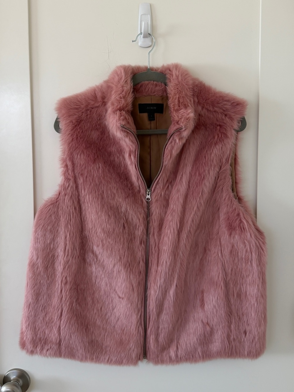 J.Crew Pink Faux-Fur Zip Vest